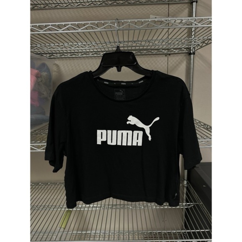 Black Short Sleeve Puma Crop Top Logo Tshirt Preowned Womens‎ Medium